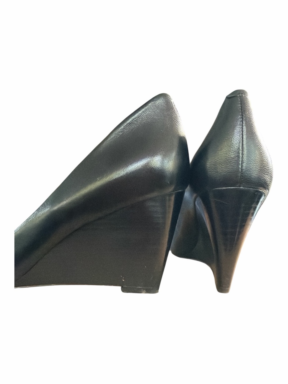 Via Spiga Black Leather Wedge Pumps Italian Made Women’s 8.5M Career Shoes - Picture 10 of 14
